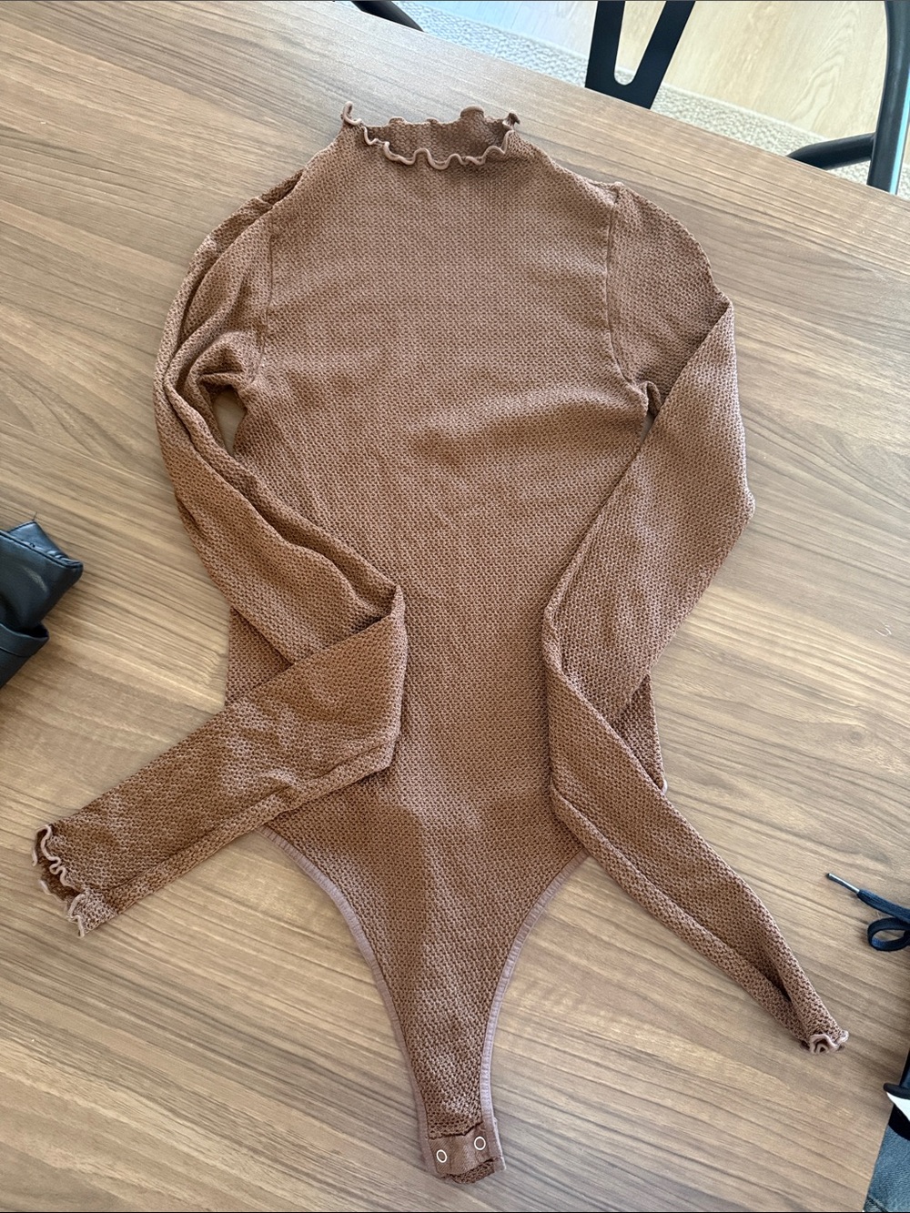 Free People Brown Ribbed Mock-Neck Long Sleeve Bodysuit